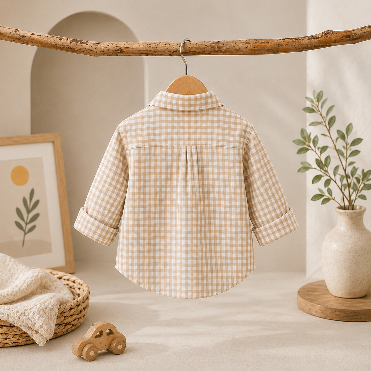 Beige Essential Plaid Shirt