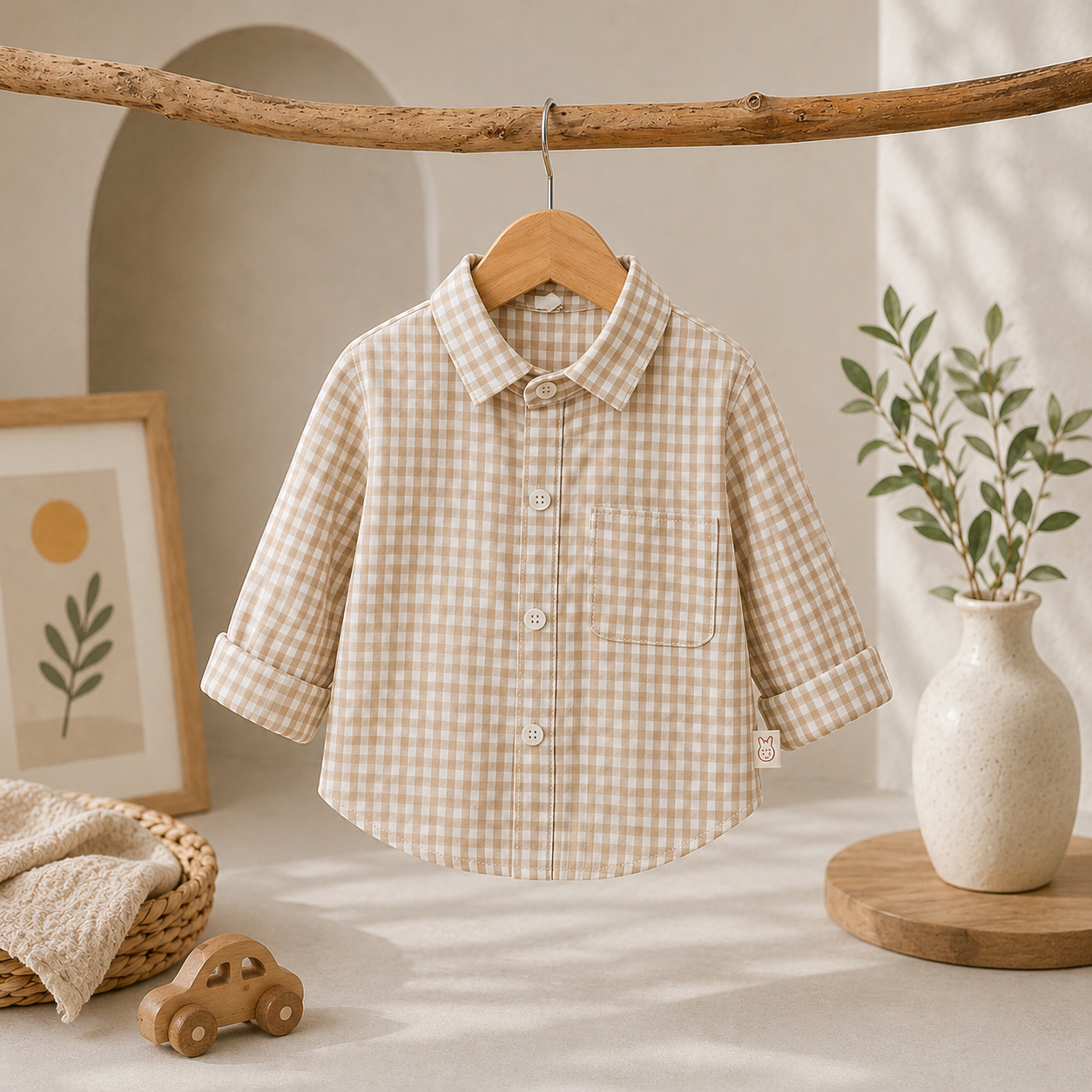 Beige Essential Plaid Shirt