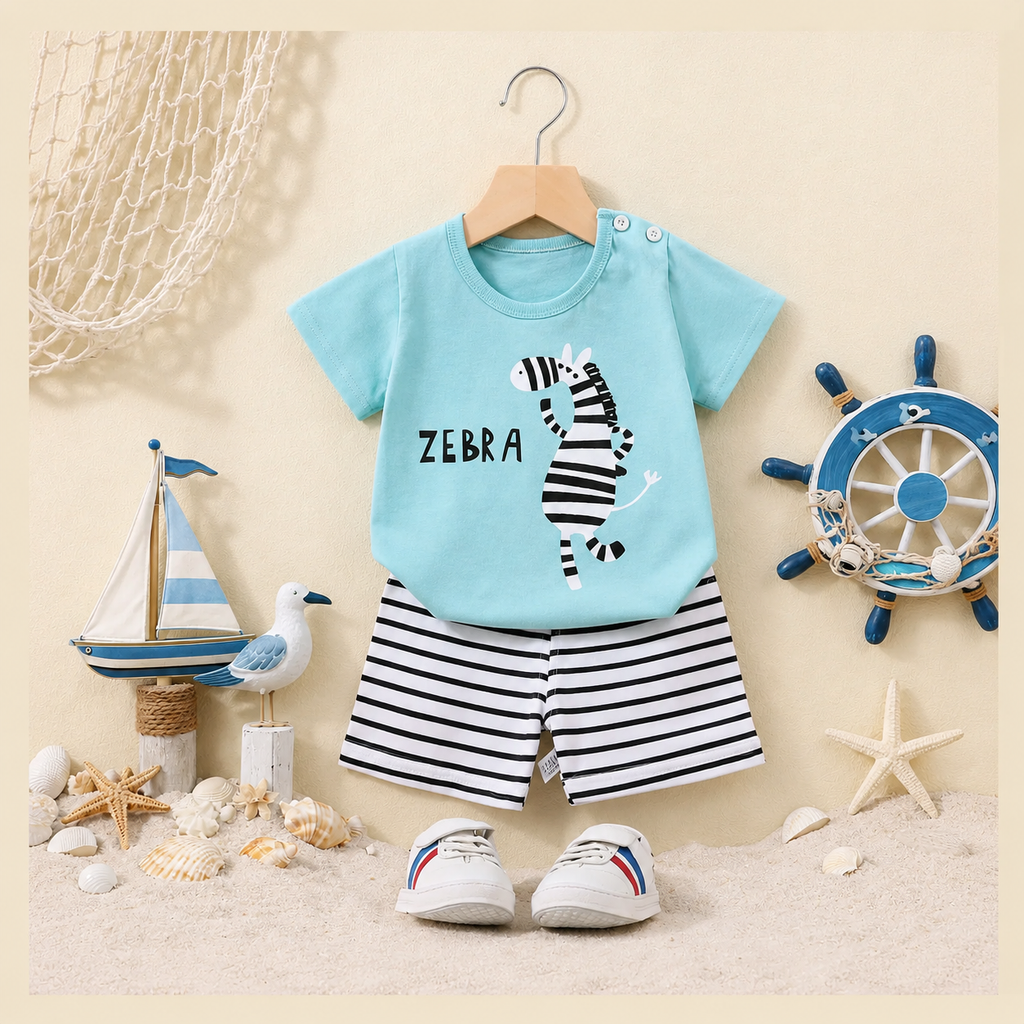 Dino & Zebra Kids Set – Soft Cotton 2-Piece Outfit
