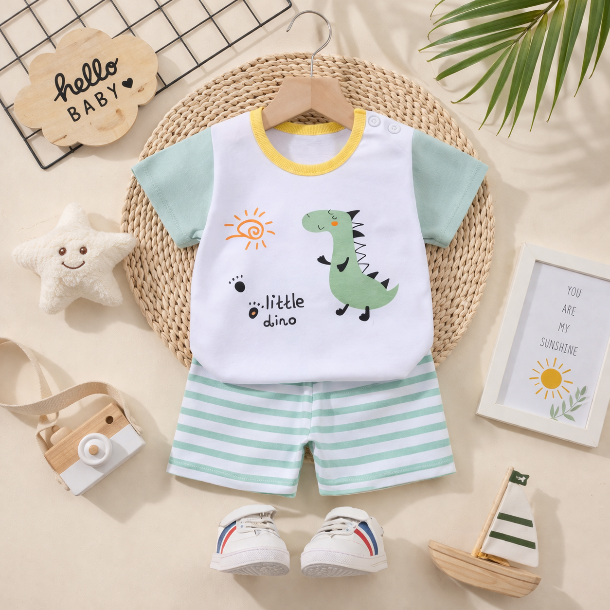 Dino & Zebra Kids Set – Soft Cotton 2-Piece Outfit
